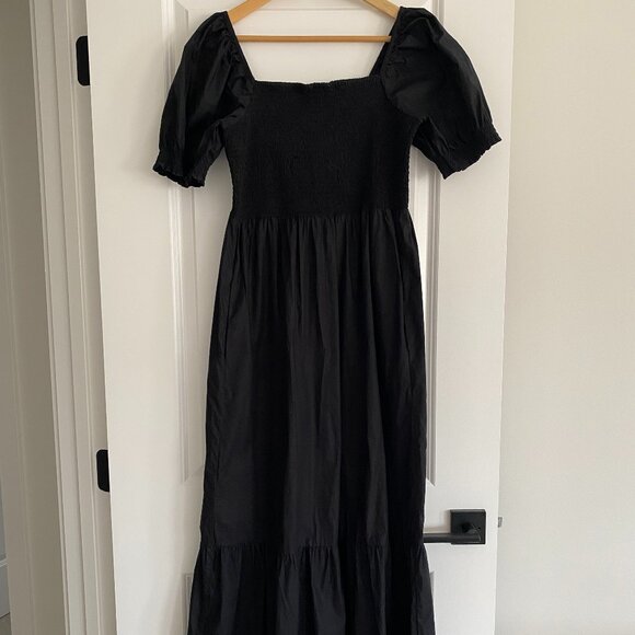 Vision by Simons Black Organic Cotton Puff Sleeve Midi Dress - Picture 1 of 7